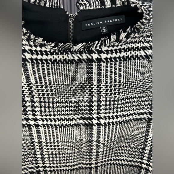 Women’s English Factory Black White Plaid Designer Midi Dress Size Medium - Picture 3 of 5